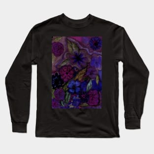 dark blue floral tapestry drawing Long Sleeve T-Shirt